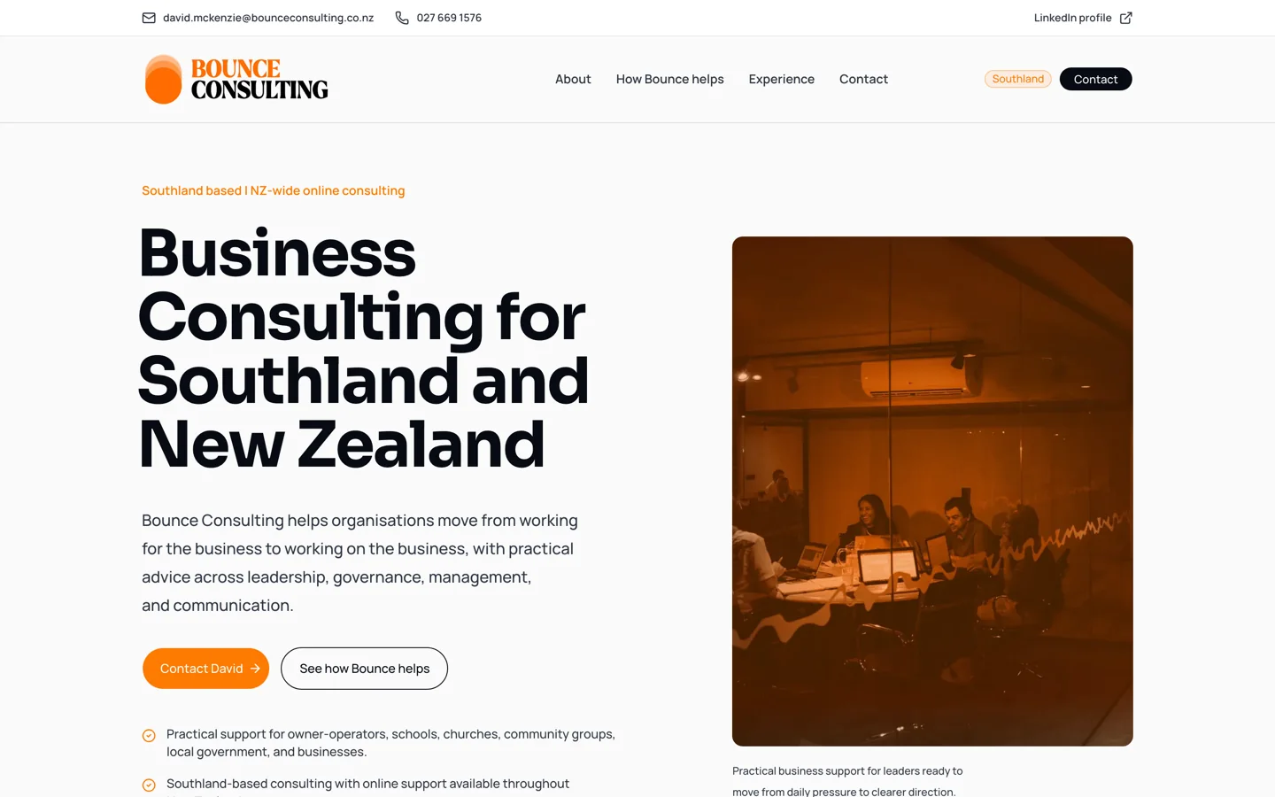Screenshot of the Bounce Consulting website homepage.