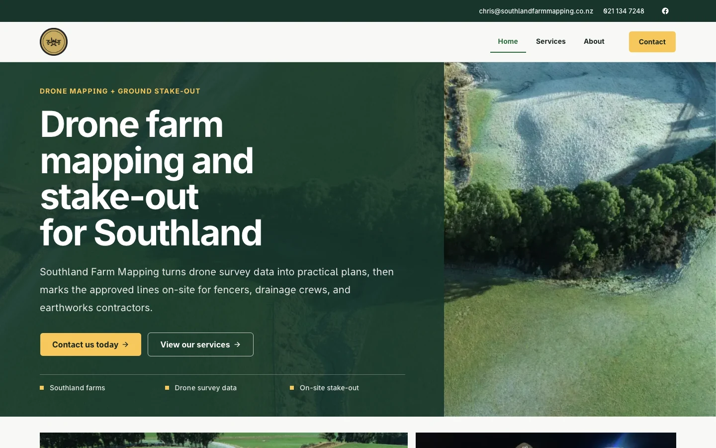 Screenshot of the Southland Farm Mapping website hero.